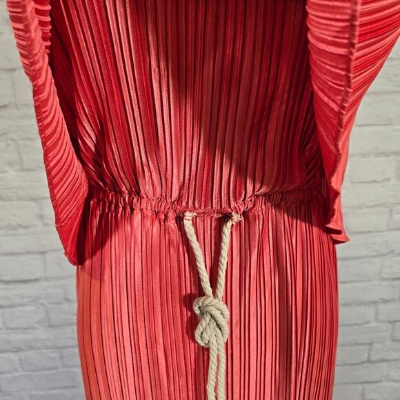 E Boston Proper Orange Plisse Pleated Halter Maxi Dress Womens Size L Rope Flowy - Picture 4 of 13